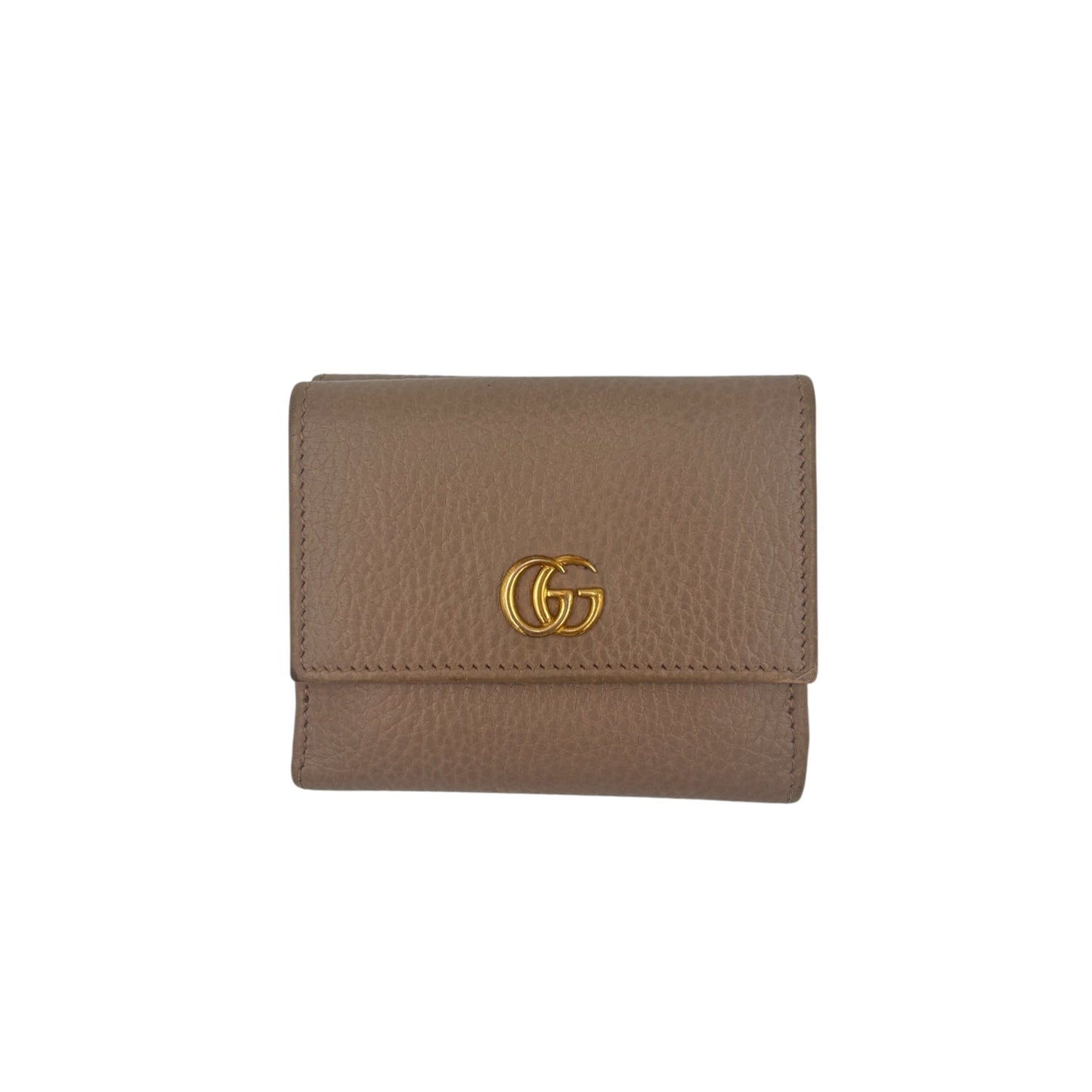 GUCCI GG Marmont Tri-fold Wallet Leather Pink Beige - Pre Owned ✨