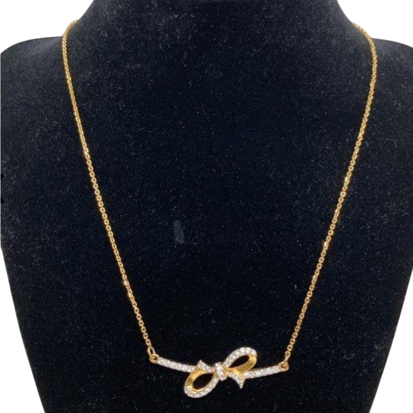 Swarovski Gold-tone Ribbon Bow Pendant Necklace ✨