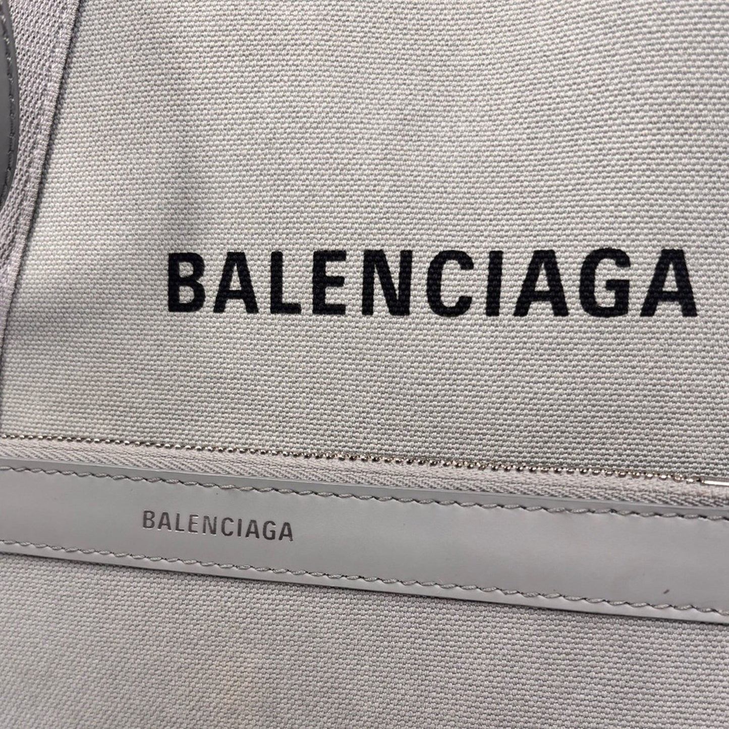 Balenciaga Cotton Canvas Silk Calfskin S Navy Cabas Grey with Pouch ✨