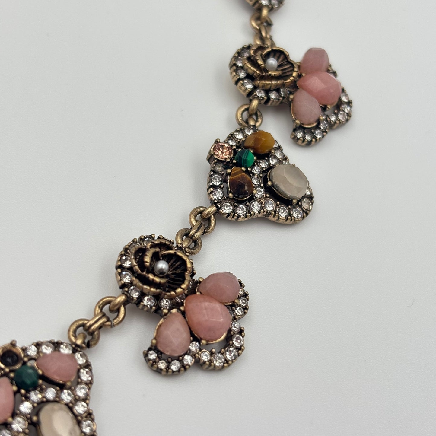 Chloe + Isabel Vintage Inspired Statement Necklace with Pink, Green & Crystal Accents - New✨