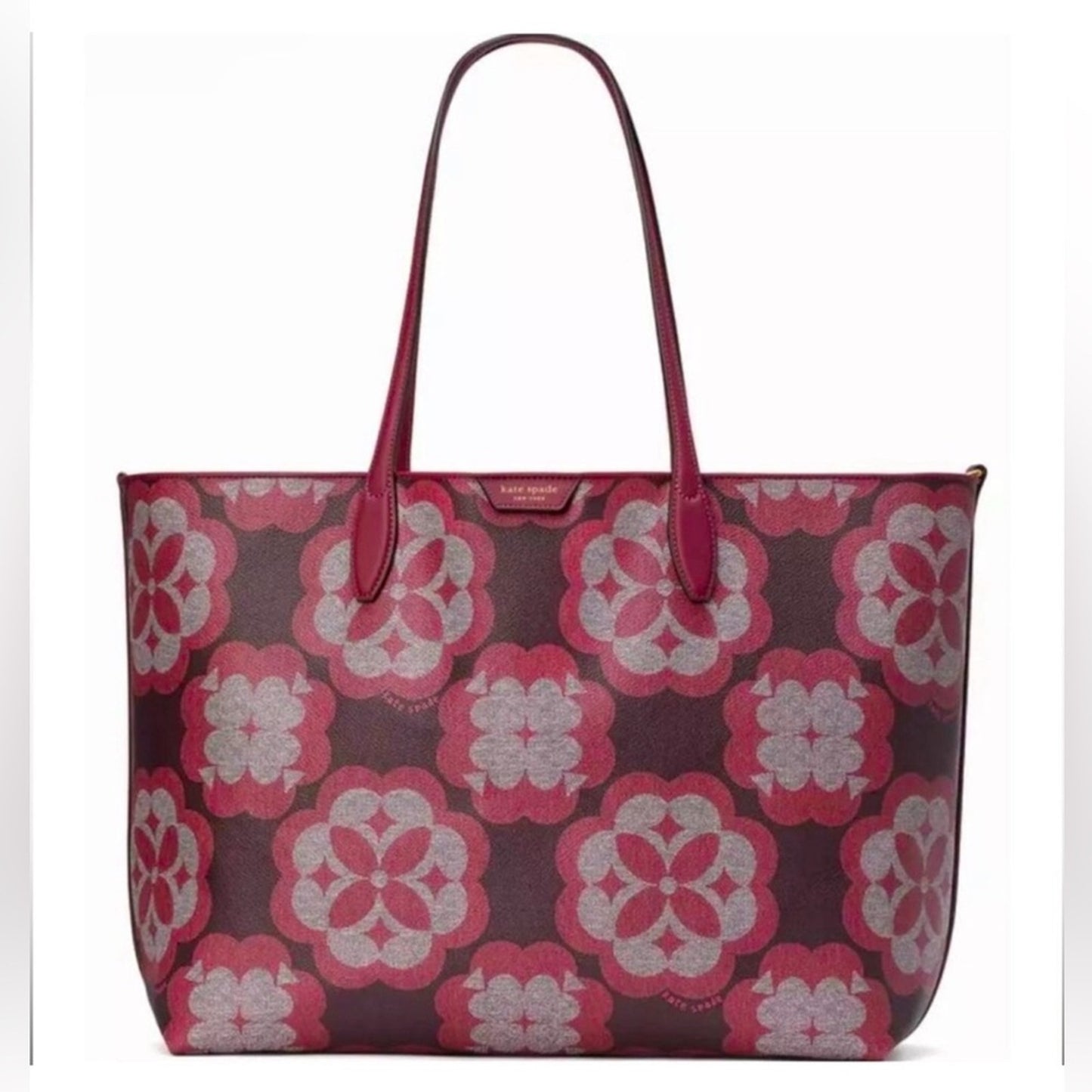 Kate Spade Flower Monogram Sutton Large Red Tote bag with Pouch ✨