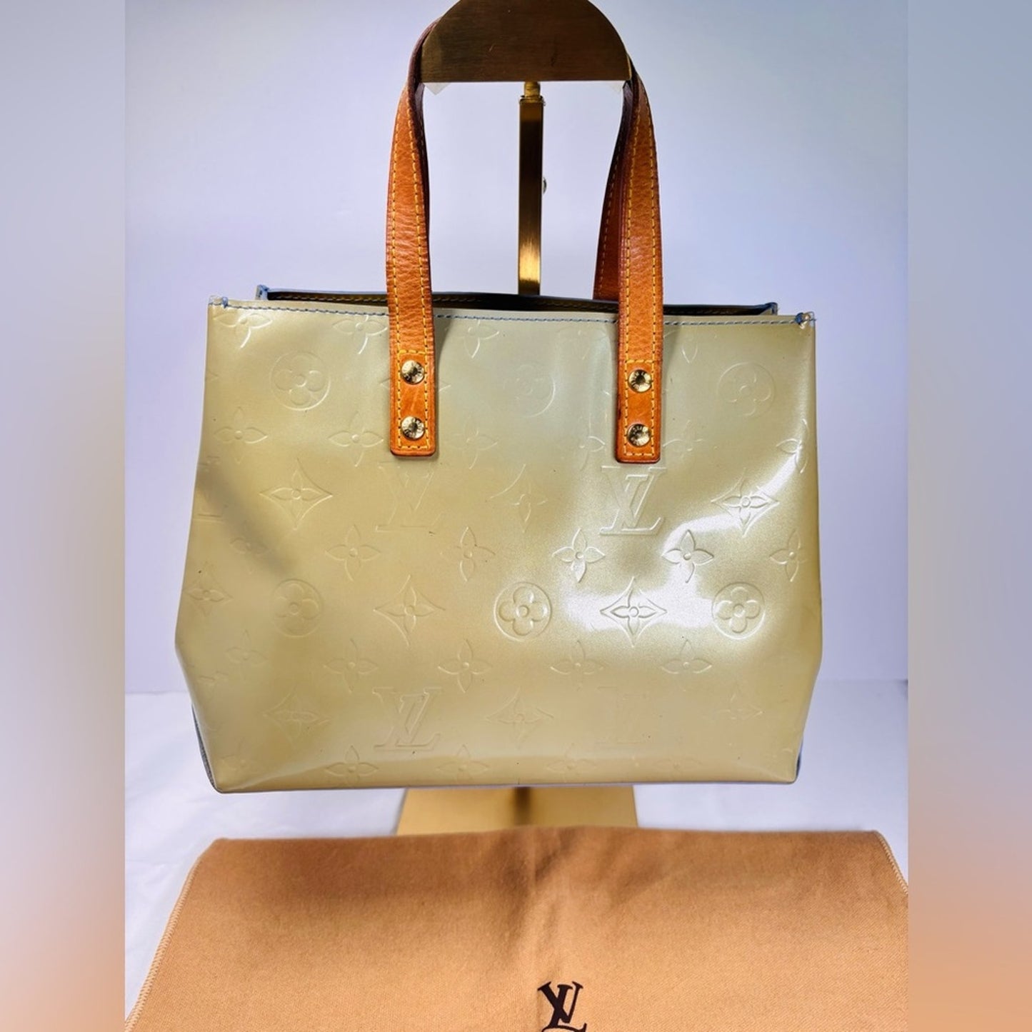 Louis Vuitton Gold Monogram Vernis Tote with Tan Leather Handles
