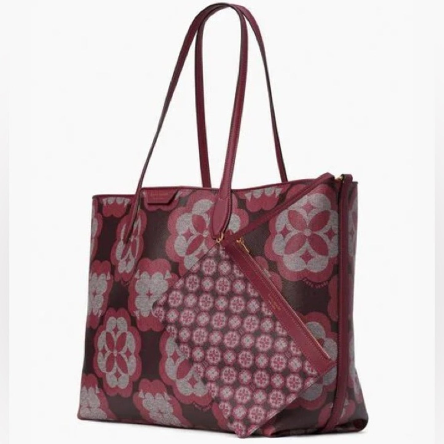 Kate Spade Flower Monogram Sutton Large Red Tote bag with Pouch ✨