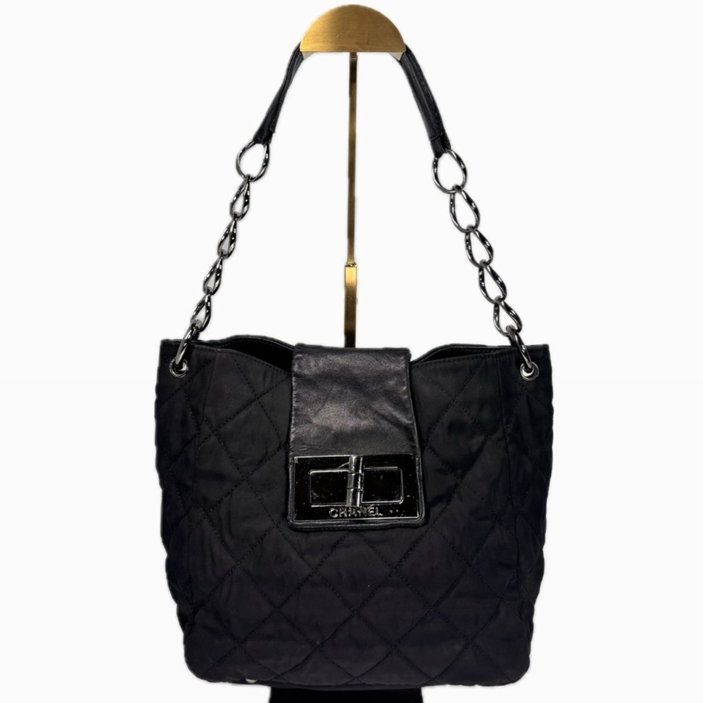 CHANEL Mademoiselle Nylon Quilted Black Lambskin Shoulder Bag ✨