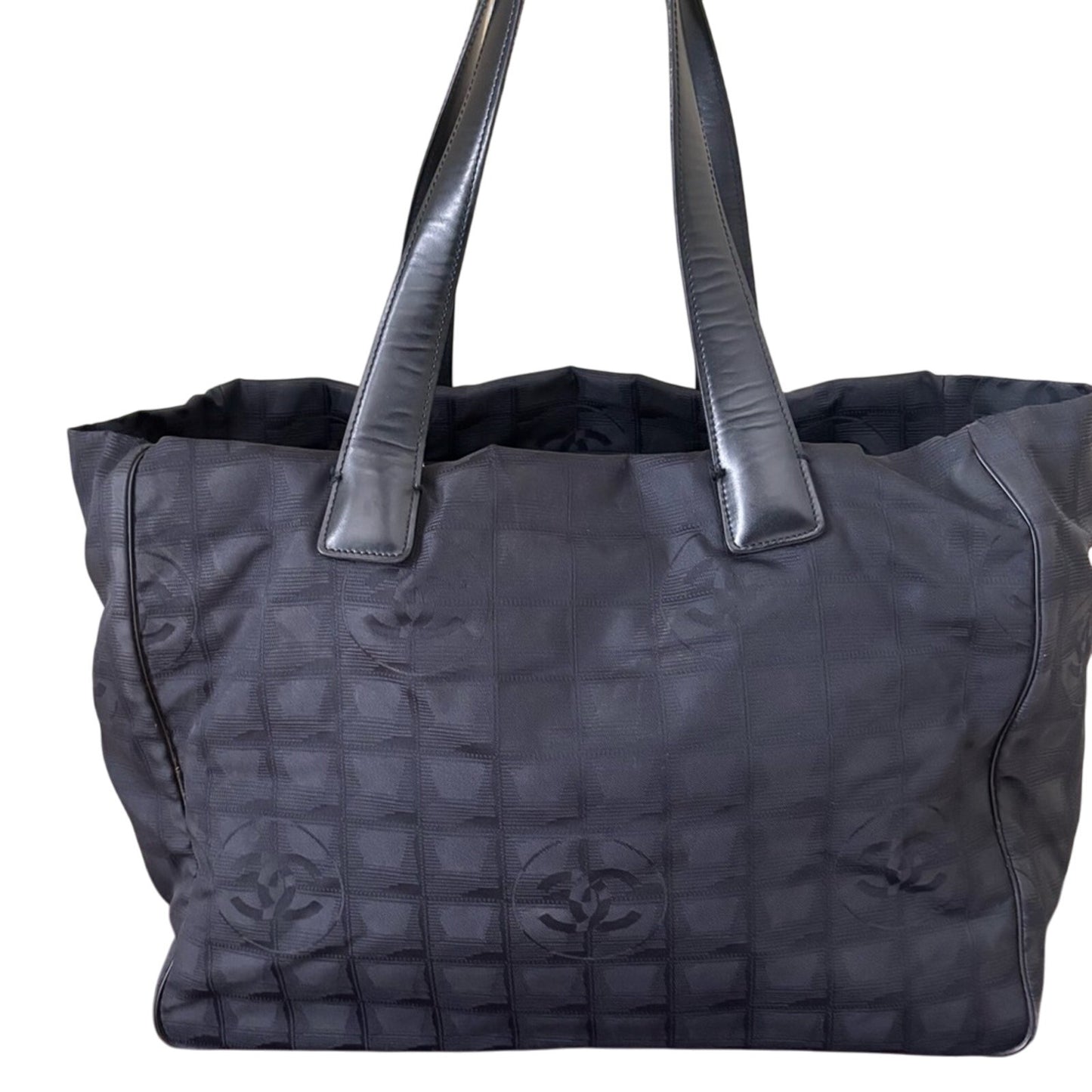 CHANEL New Travel Line Tote MM - Black Nylon Jacquard Leather Tote Bag ✨