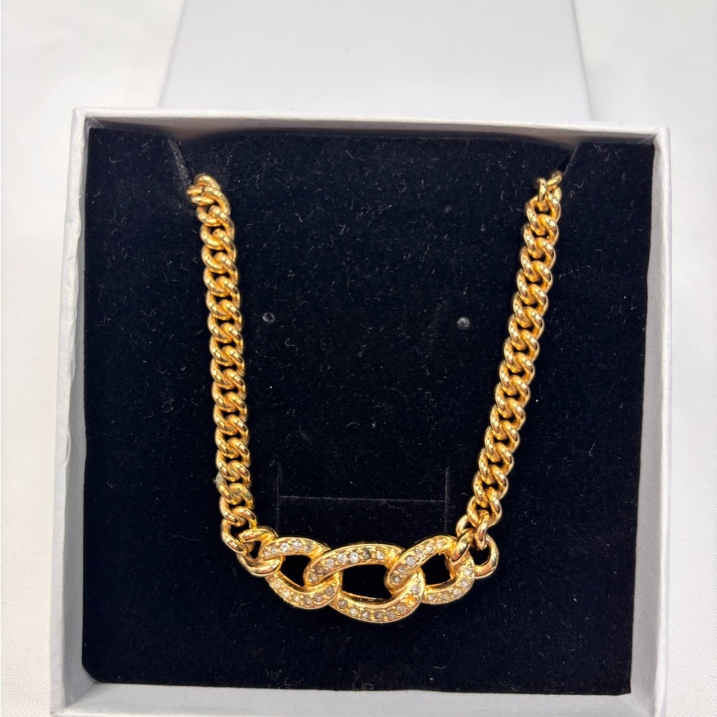 Christian Dior Vintage Gold Plated Chocker Necklace Rhinestone ✨