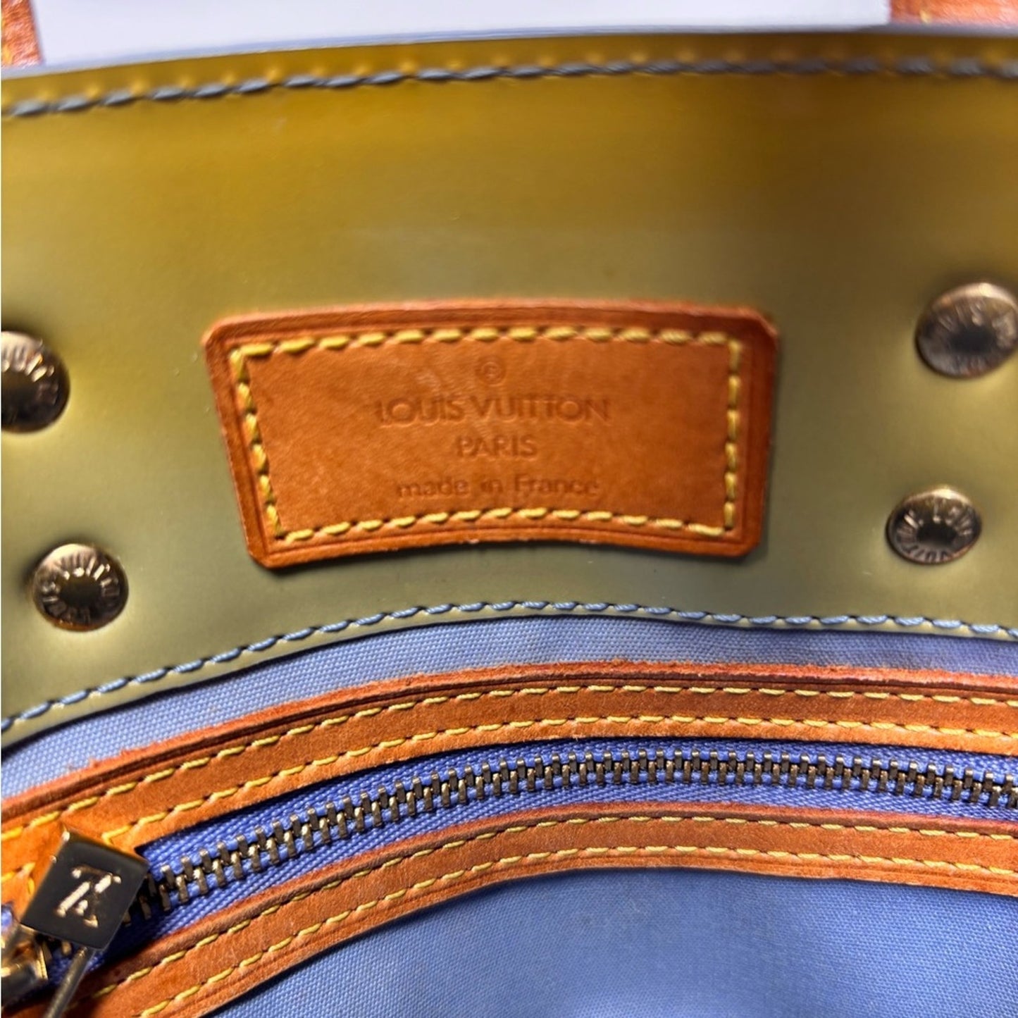Louis Vuitton Gold Monogram Vernis Tote with Tan Leather Handles