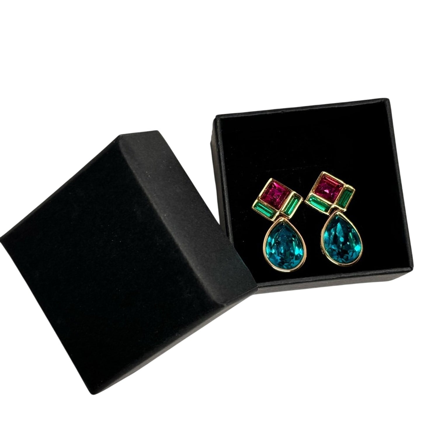 Swarovski Vintage Teal Pink Rhinestone Earrings ✨