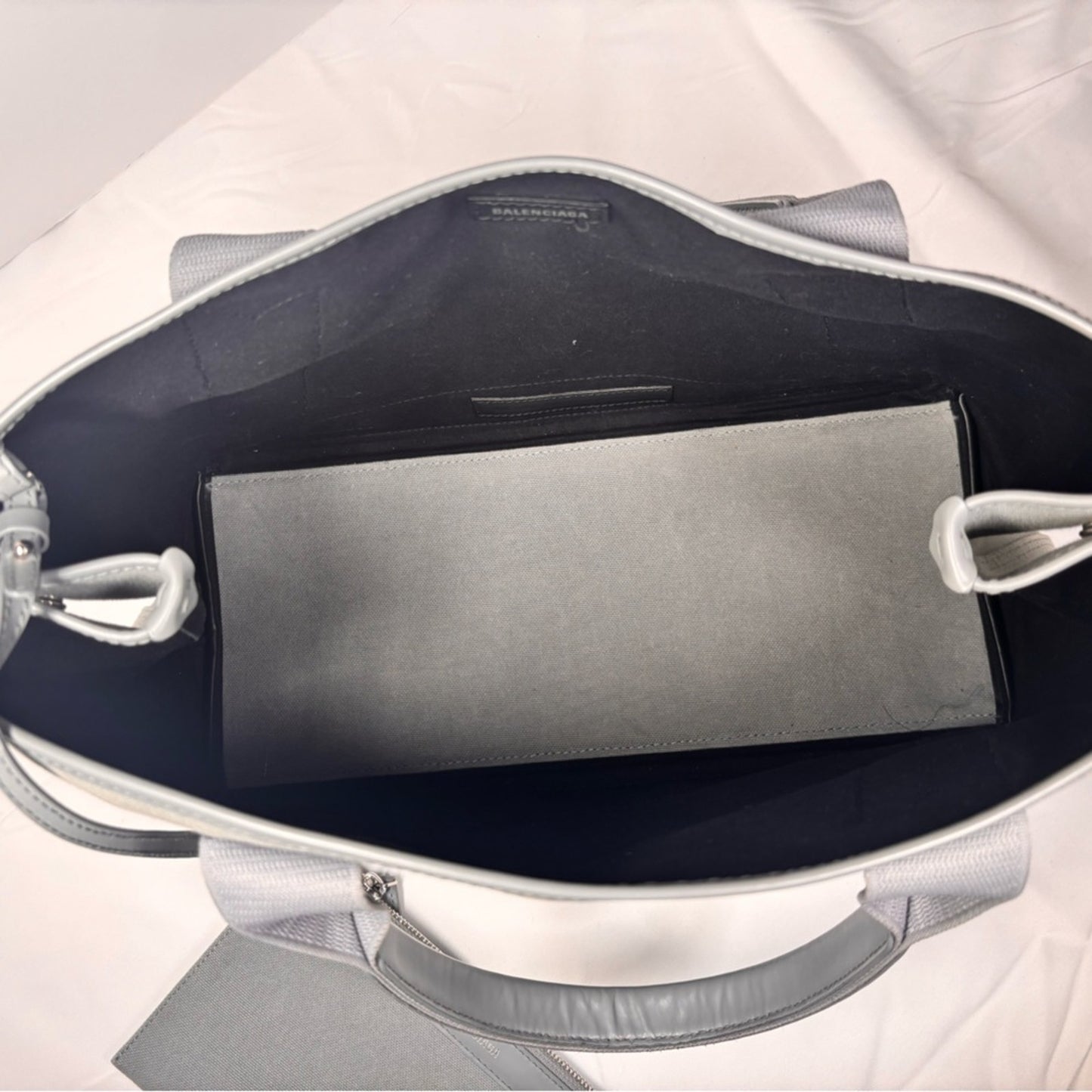 Balenciaga Cotton Canvas Silk Calfskin S Navy Cabas Grey with Pouch ✨