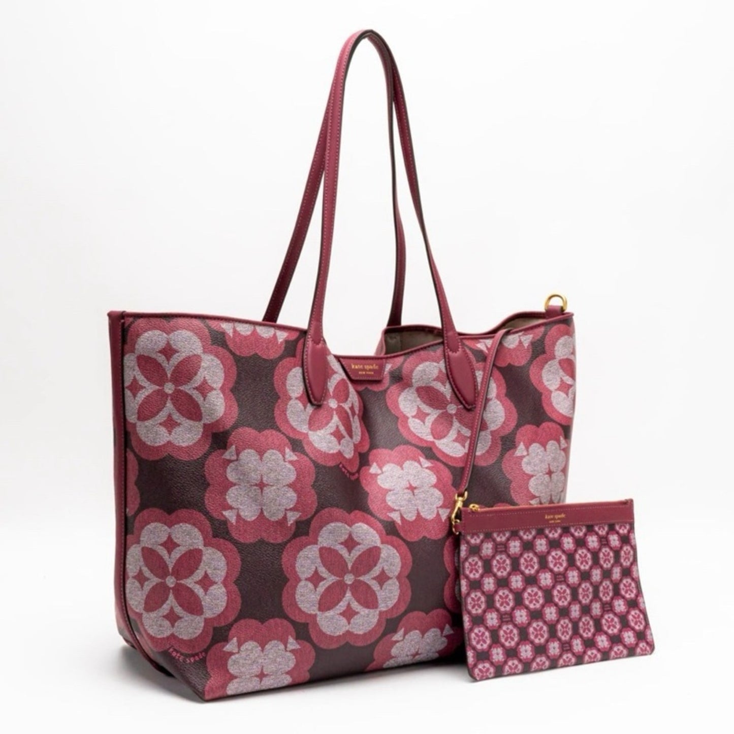 Kate Spade Flower Monogram Sutton Large Red Tote bag with Pouch ✨