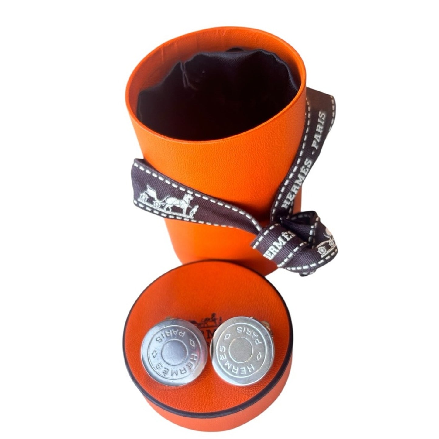 Hermès Vintage Sellier Button Clip-On Earrings - Two-Tone in original box