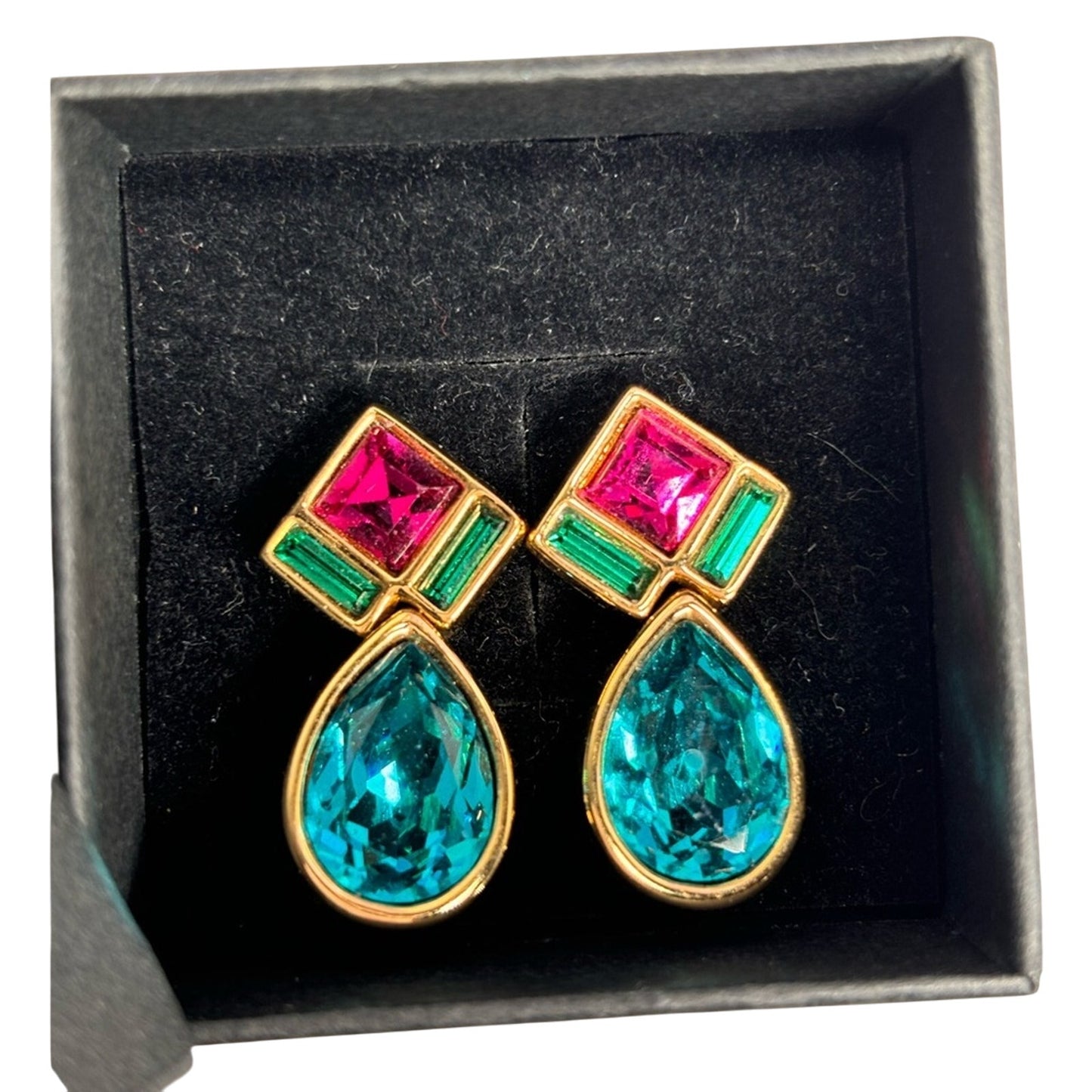 Swarovski Vintage Teal Pink Rhinestone Earrings ✨