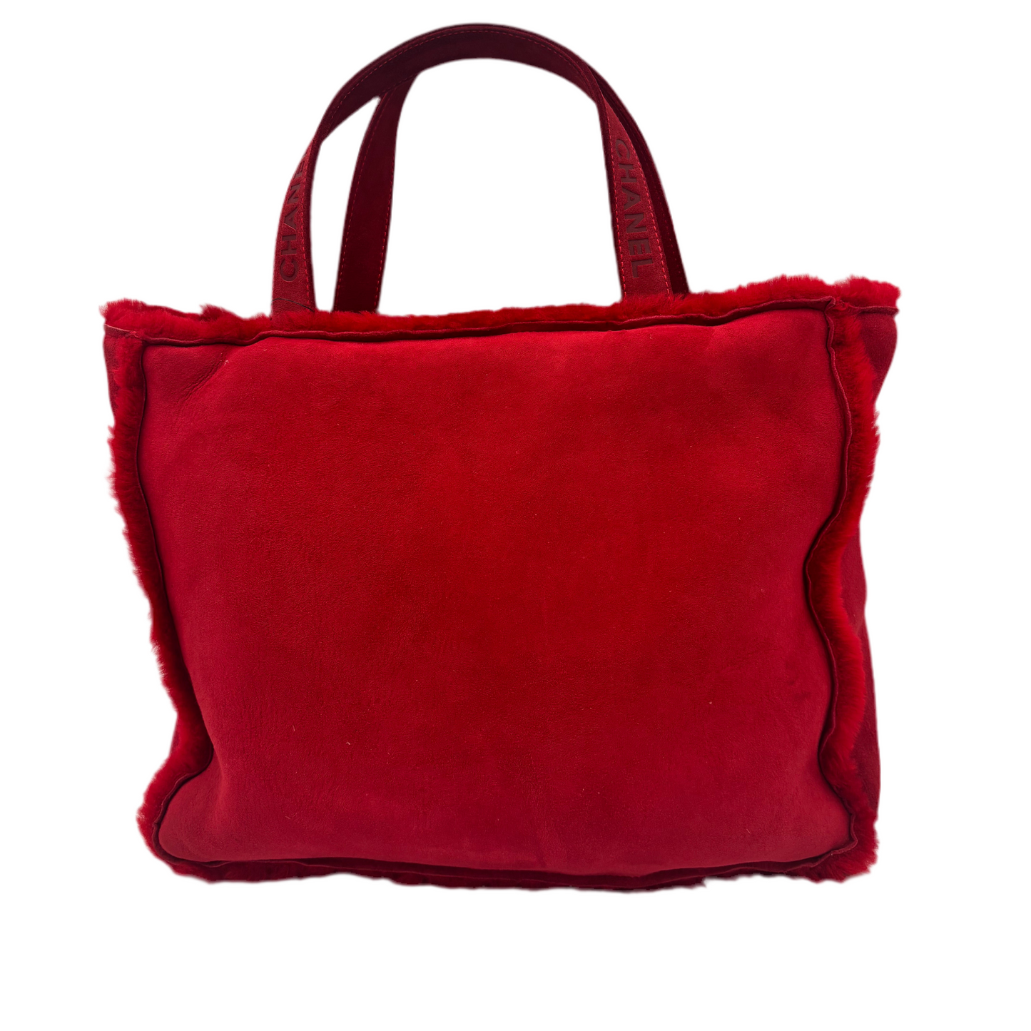 Chanel Mouton Red Suede Shearling Fur Tote✨