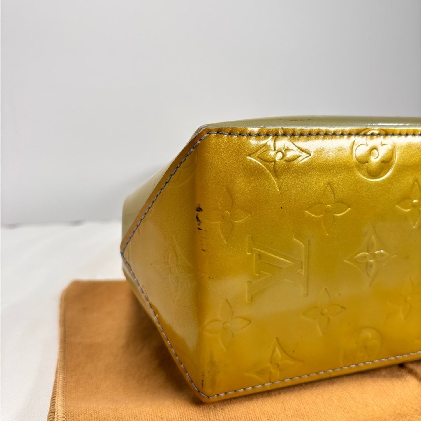 Louis Vuitton Gold Monogram Vernis Tote with Tan Leather Handles