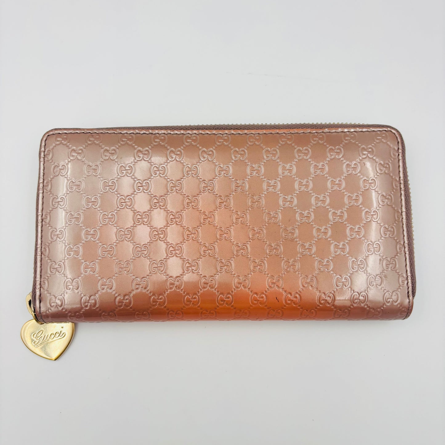 Gucci Metallic Microguccissima Zip Around Heart Wallet Pink - Pre Owned ✨