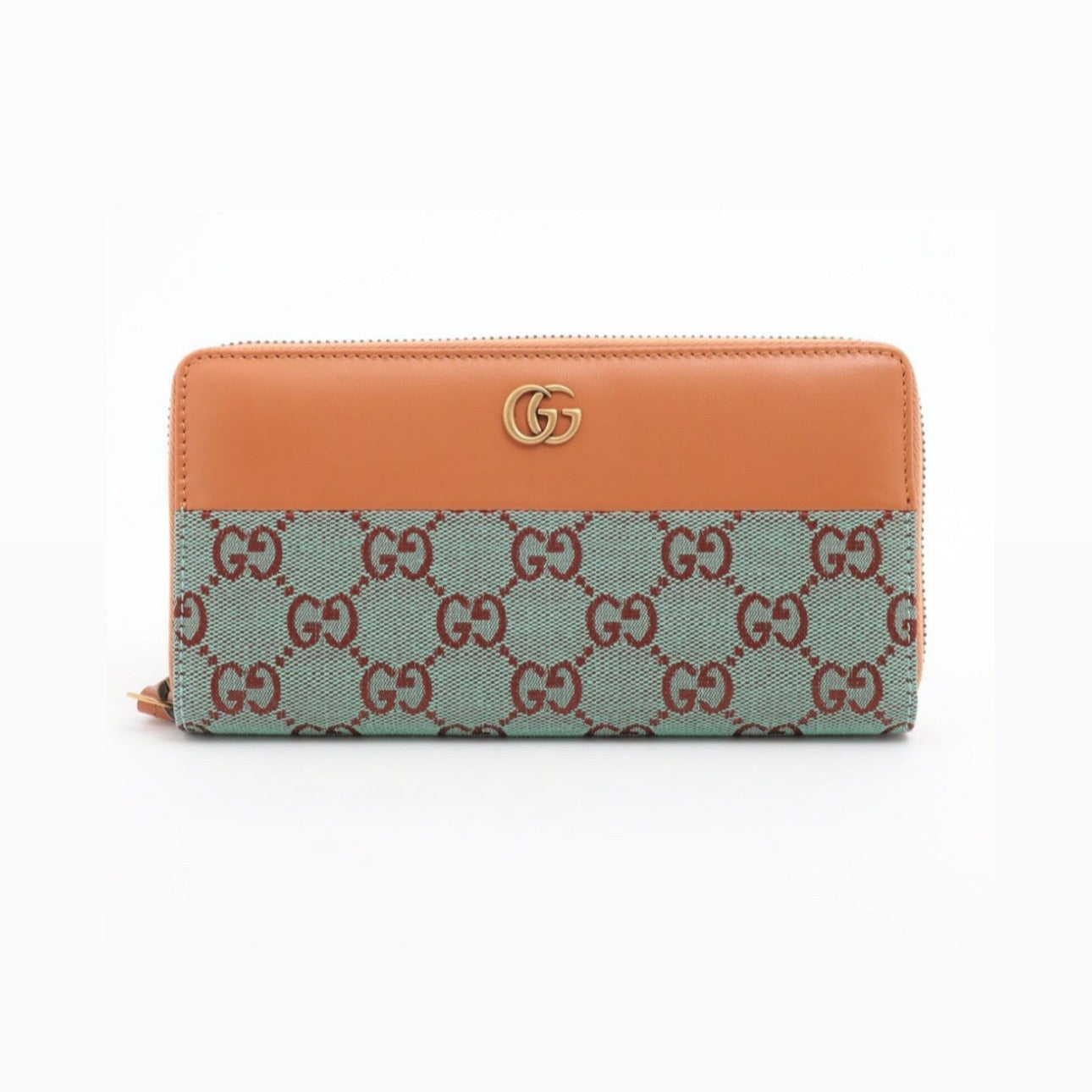 Gucci GG Canvas Leather Zippy Wallet Pale Blue x Brown ✨