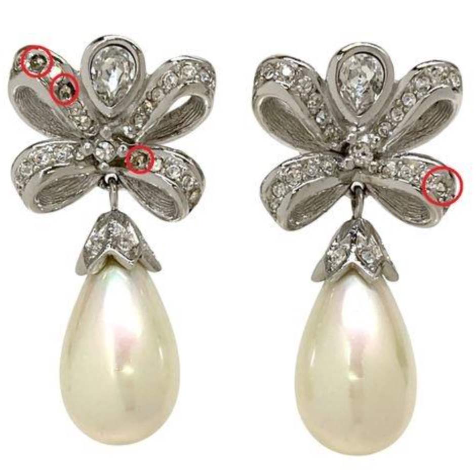Vintage Christian Dior Crystal Bow Clip Earrings With Drop Faux Pearl - Pre Owned ✨