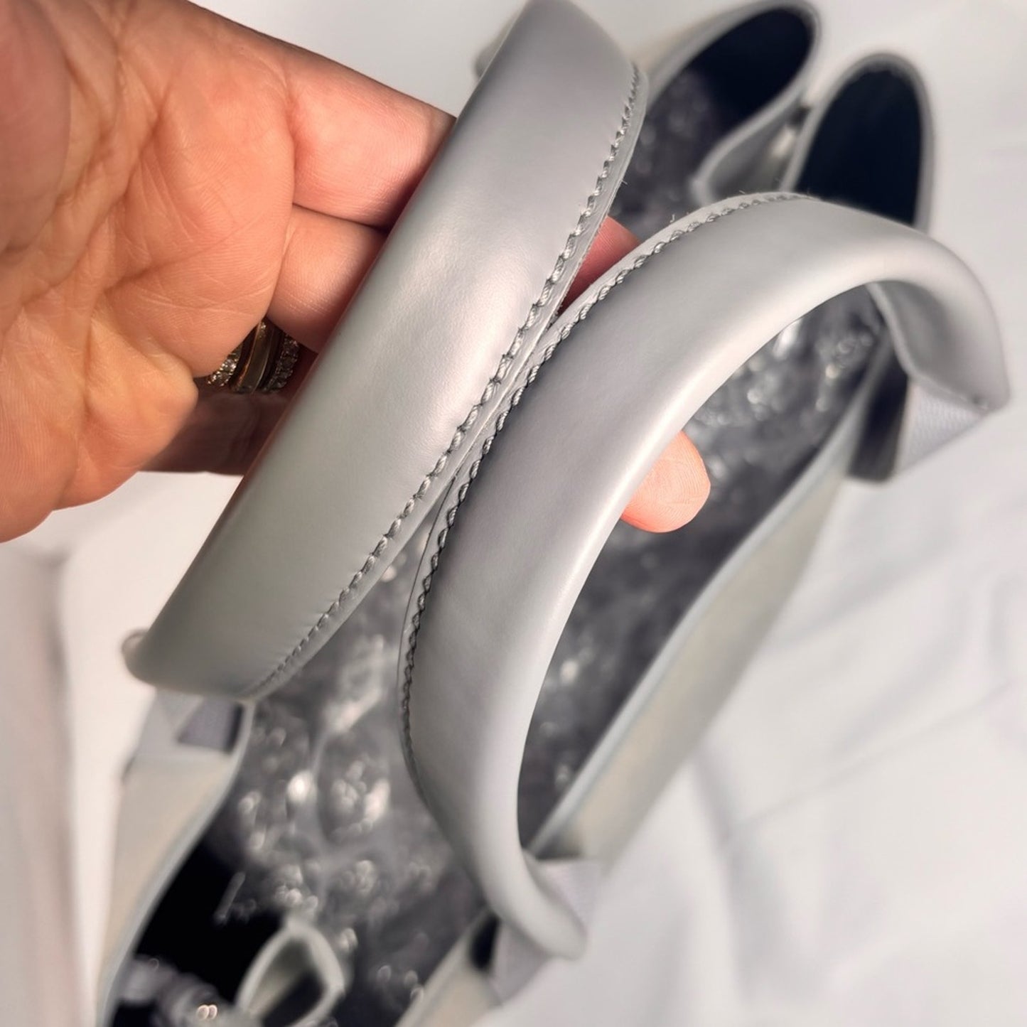 Balenciaga Cotton Canvas Silk Calfskin S Navy Cabas Grey with Pouch ✨