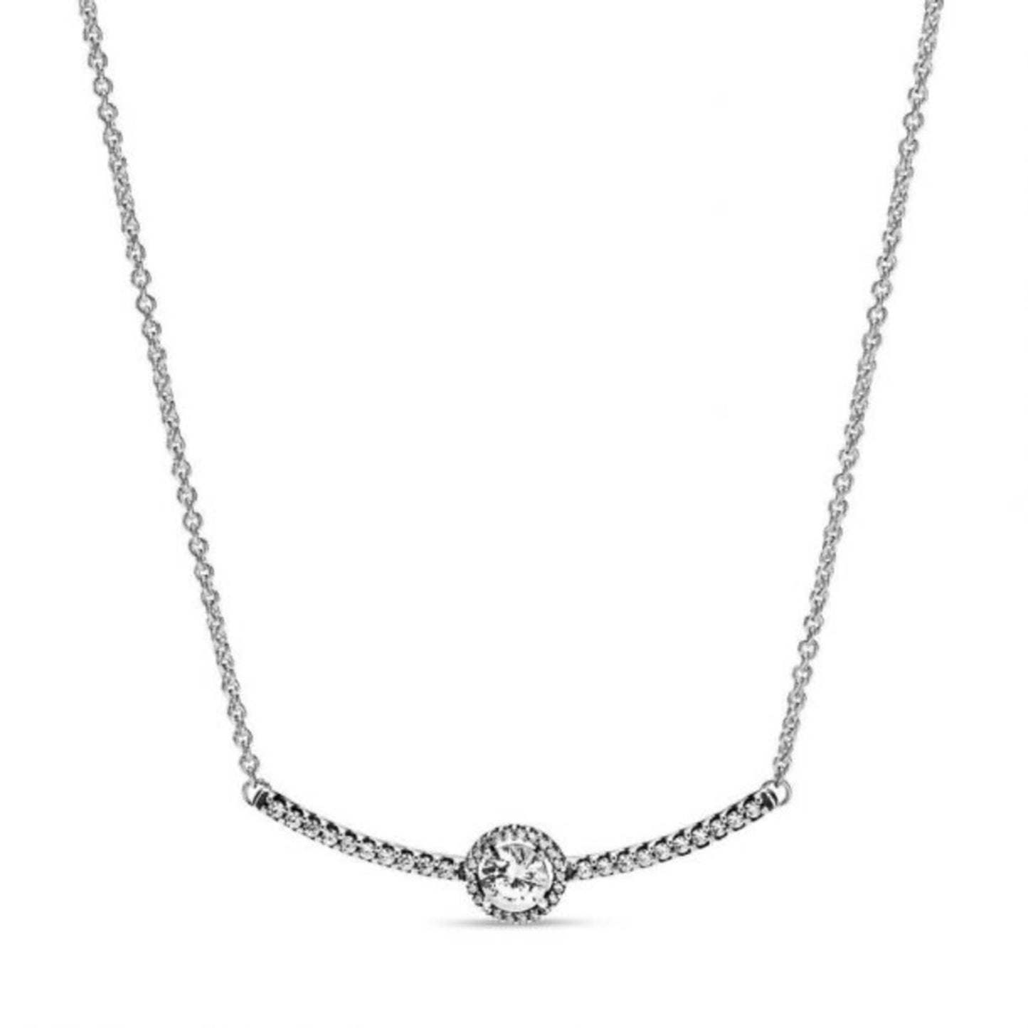 Pandora Silver 925 Round Sparkle Necklace with clear cubic zirconia ✨