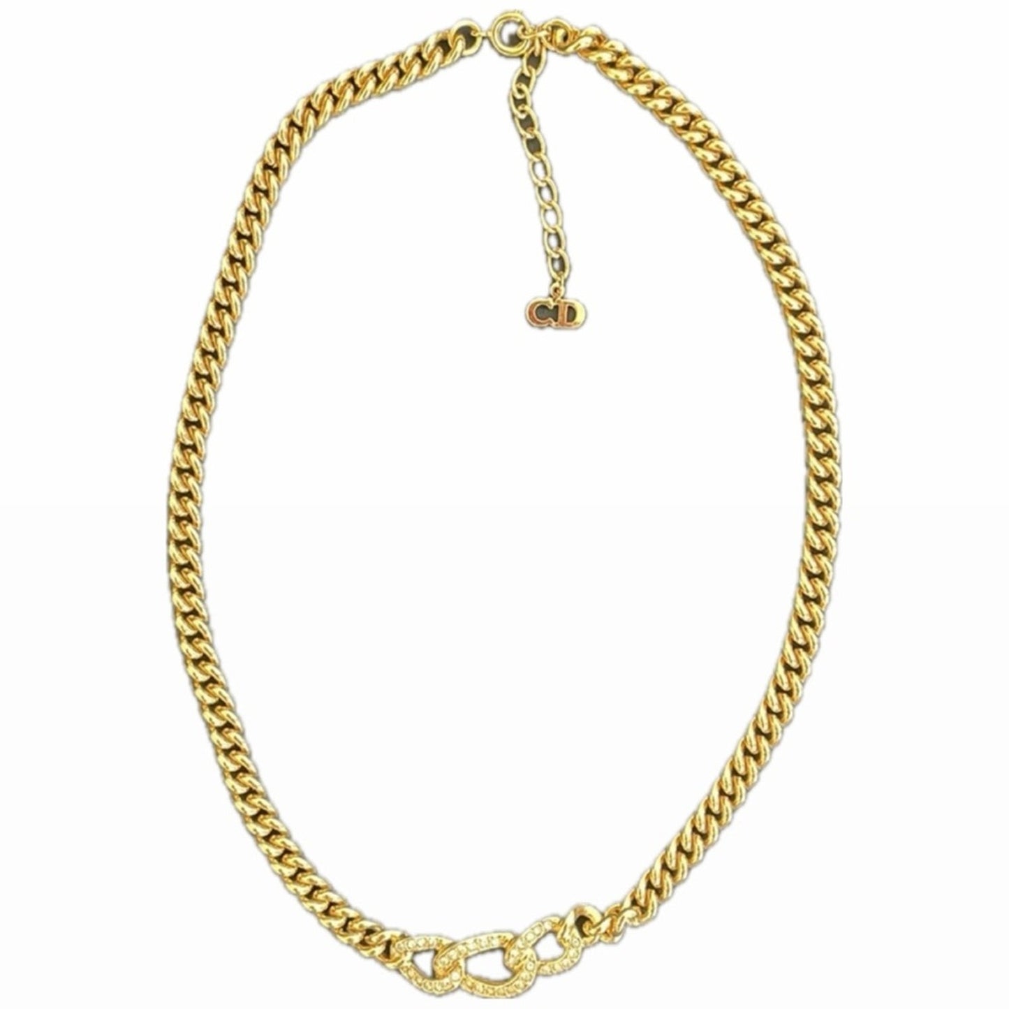 Christian Dior Vintage Gold Plated Chocker Necklace Rhinestone ✨