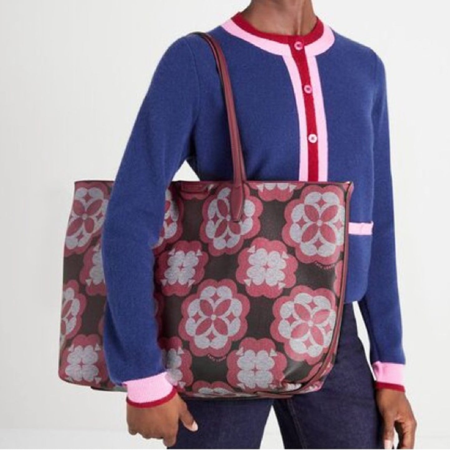 Kate Spade Flower Monogram Sutton Large Red Tote bag with Pouch ✨