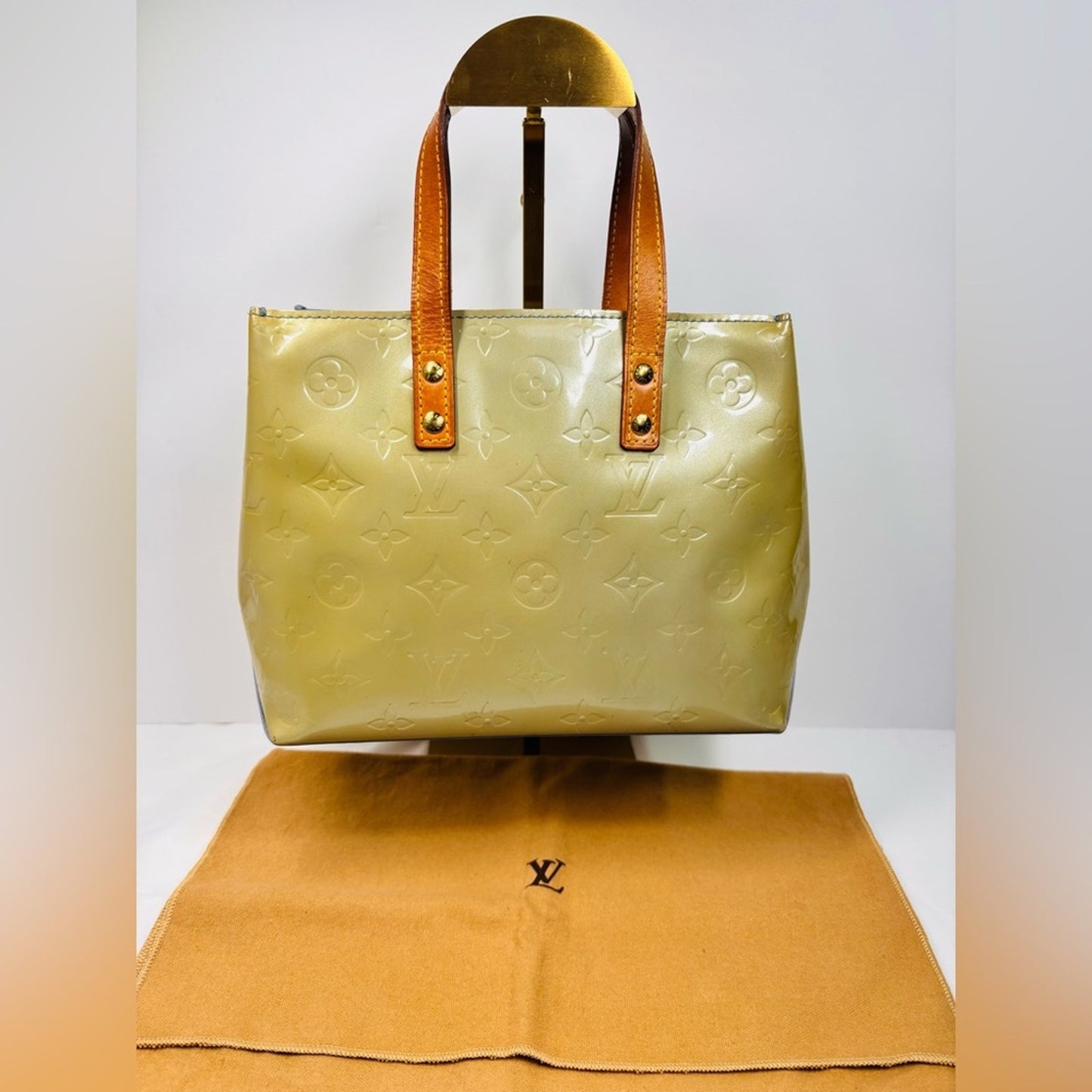 Louis Vuitton Gold Monogram Vernis Tote with Tan Leather Handles