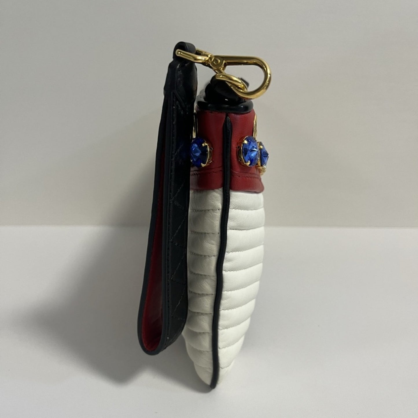 Miu Miu Nappa Biker Cry Vintage Rare red blue and white Studded Quilted Clutch✨