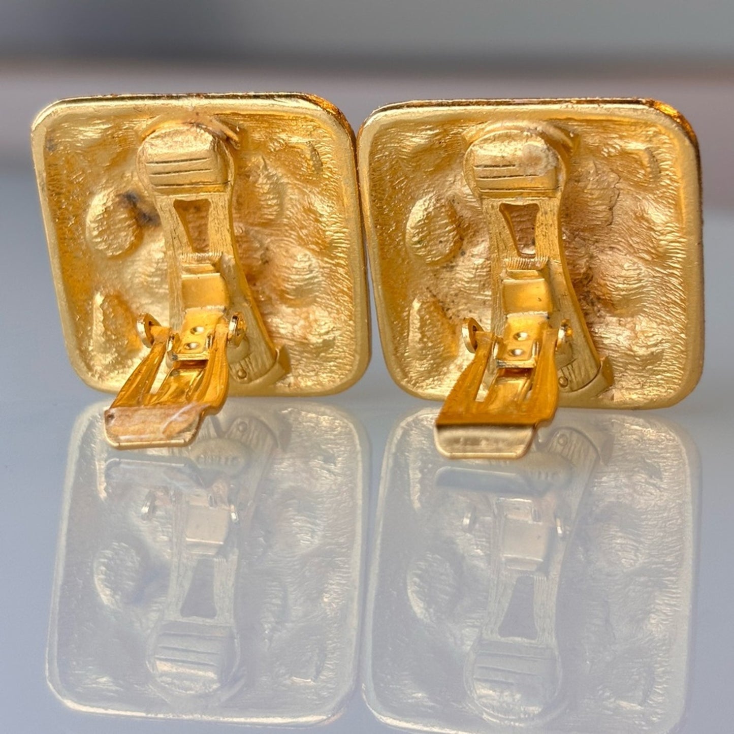 Craft Vintage Gold-Tone Leopard Crystal Square Clip-On Earrings