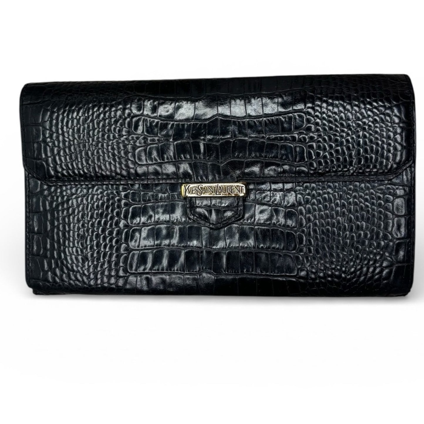 Yves Saint Laurent crocodile-embossed black leather wallet