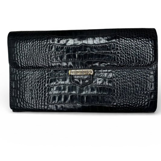 Yves Saint Laurent crocodile-embossed black leather wallet