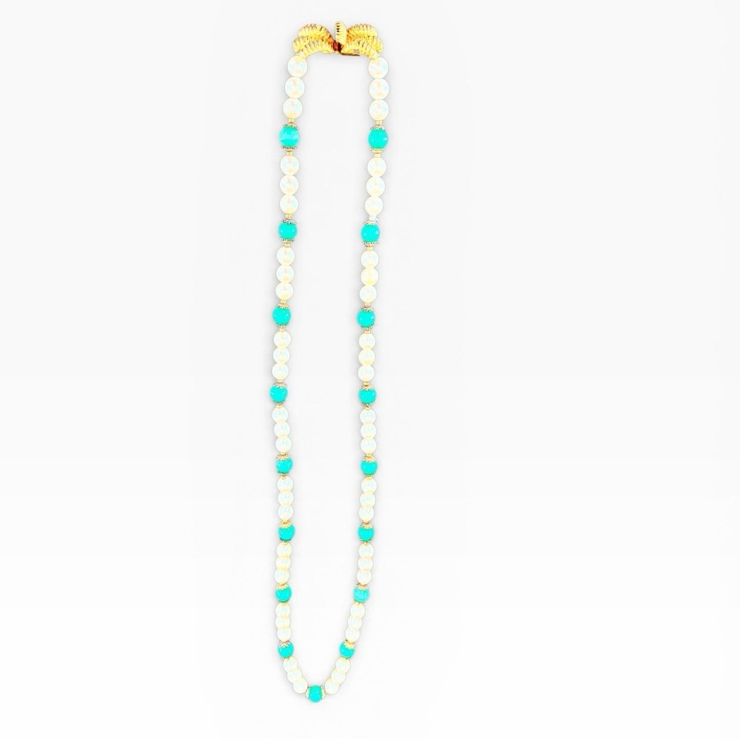 Mimi di N Gold plated Bow Pearl & Turquoise Bead Double Strand Necklace