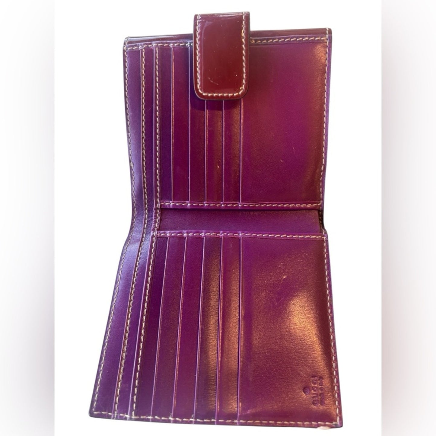 Gucci Burgundy Patent Leather Bow Compact Wallet