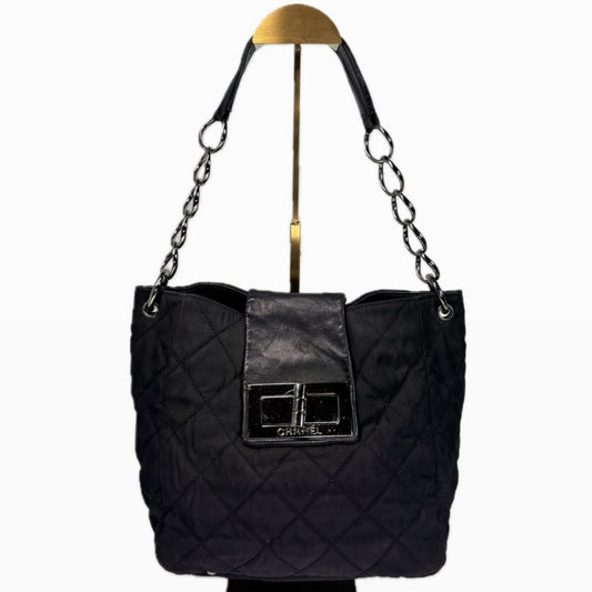 CHANEL Mademoiselle Nylon Quilted Black Lambskin Shoulder Bag ✨