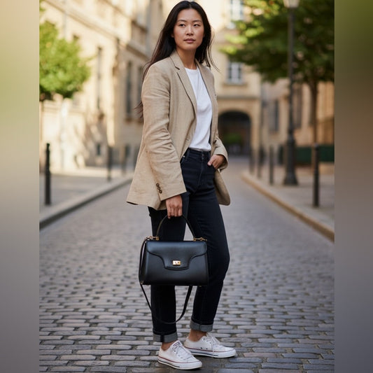 Bally Vintage Black Leather Satchel Crossbody with Gold Accents