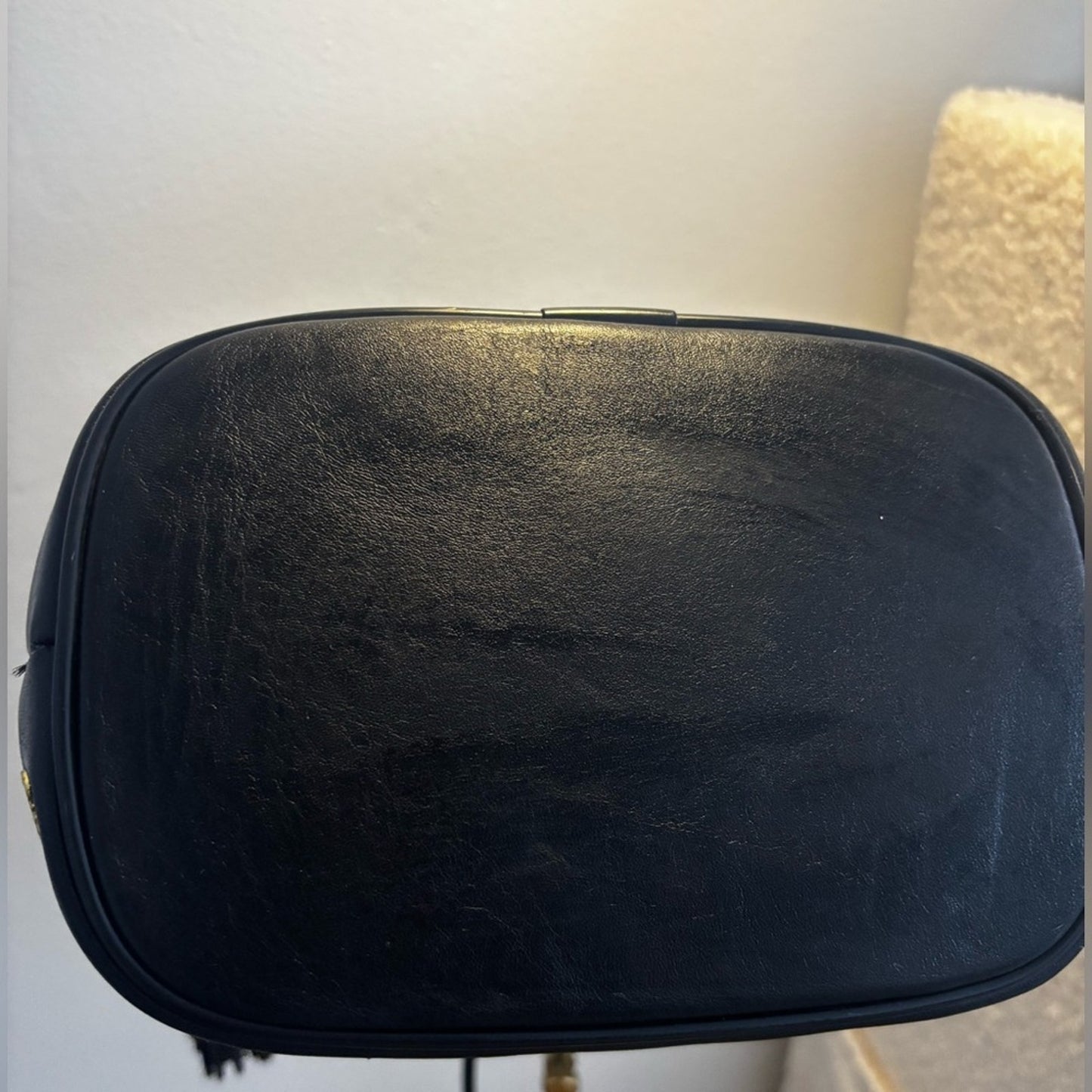 MCM Black Leather Tassel Bucket Bag