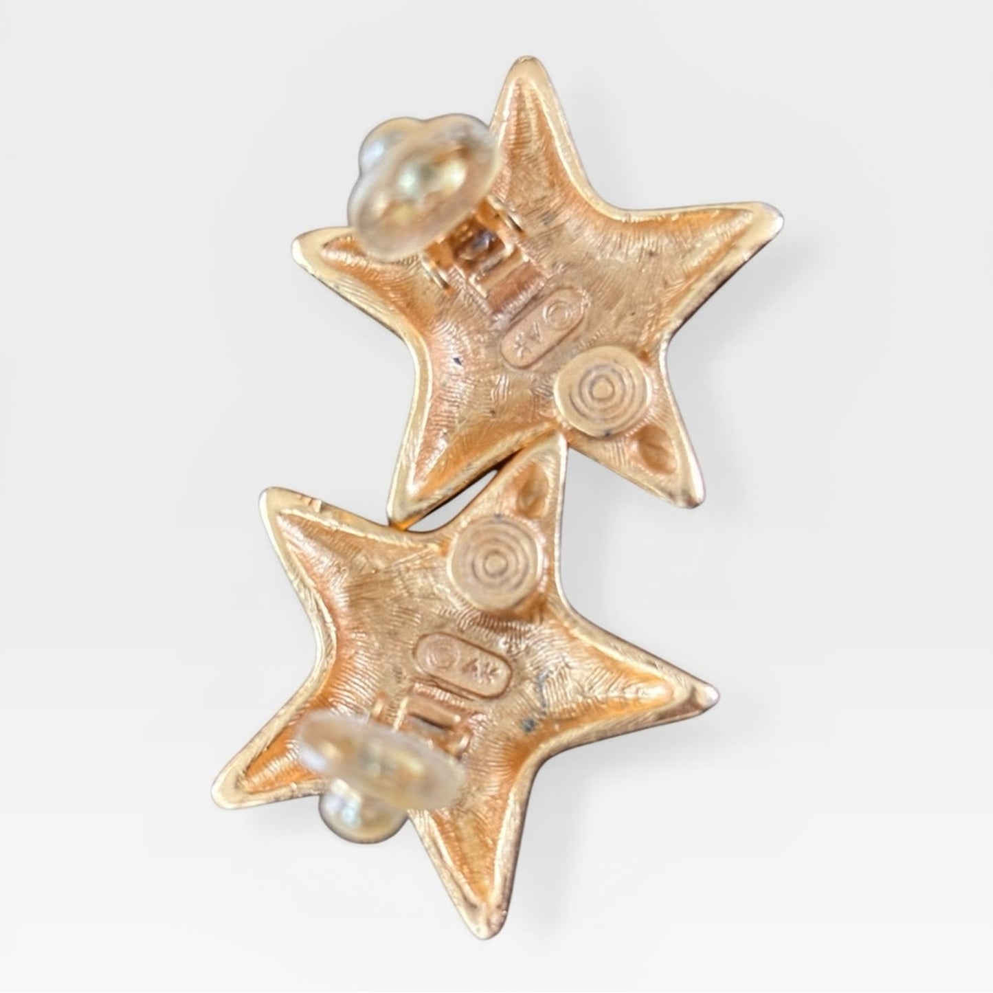 ANNE KLEIN AK signed vintage matte gold plated star designer clip on earrings