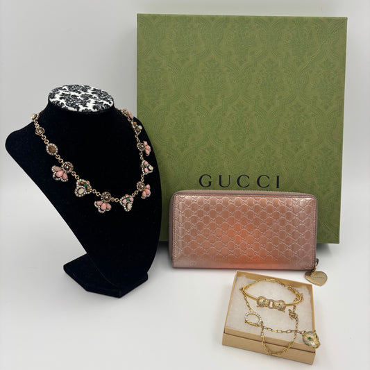 Gucci Metallic Microguccissima Zip Around Heart Wallet Pink - Pre Owned ✨