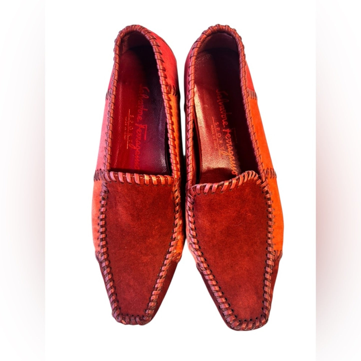 Salvatore Ferragamo Sport Red Suede Patchwork Loafers