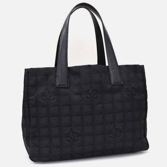 CHANEL New Travel Line Tote MM - Black Nylon Jacquard Leather Tote Bag ✨