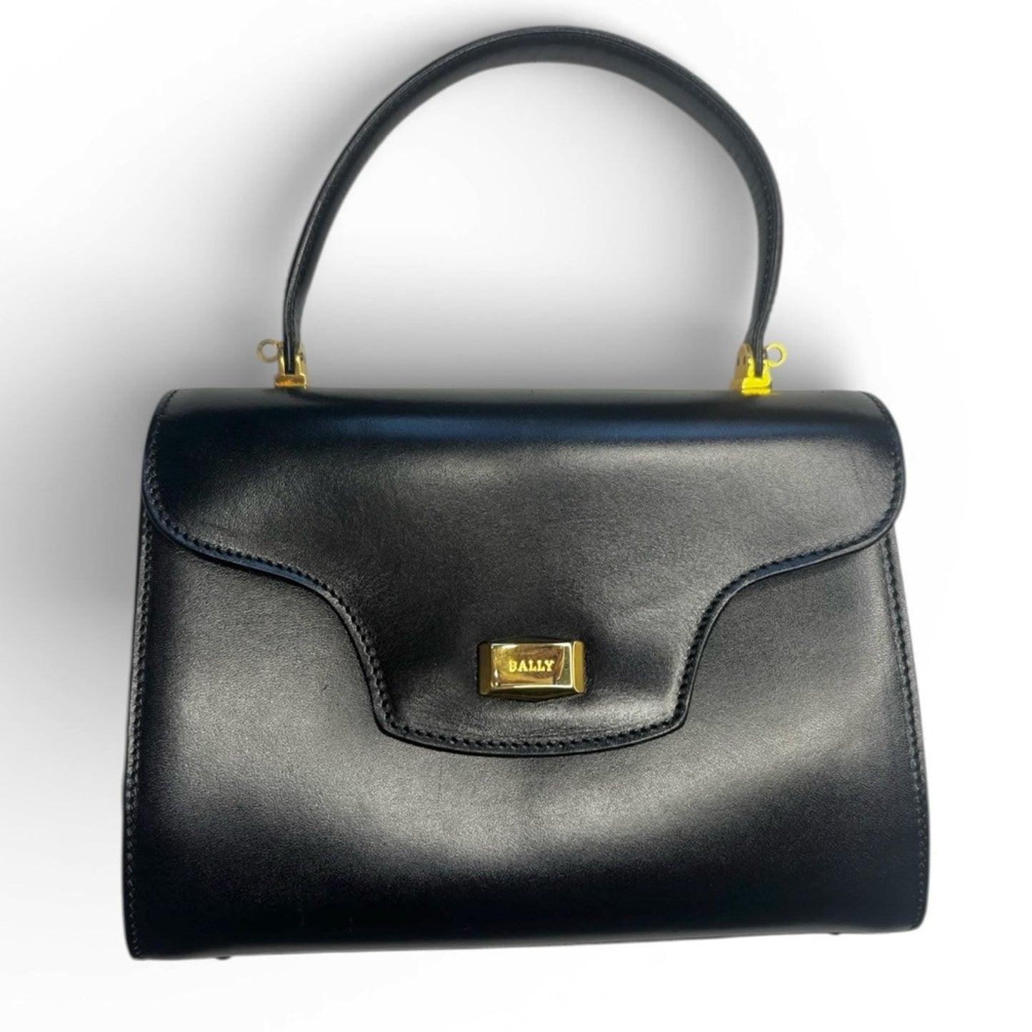 Bally Vintage Black Leather Satchel Crossbody with Gold Accents