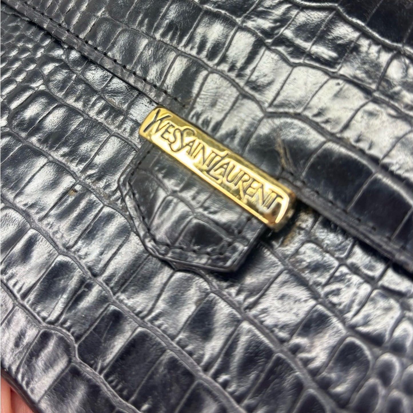 Yves Saint Laurent crocodile-embossed black leather wallet