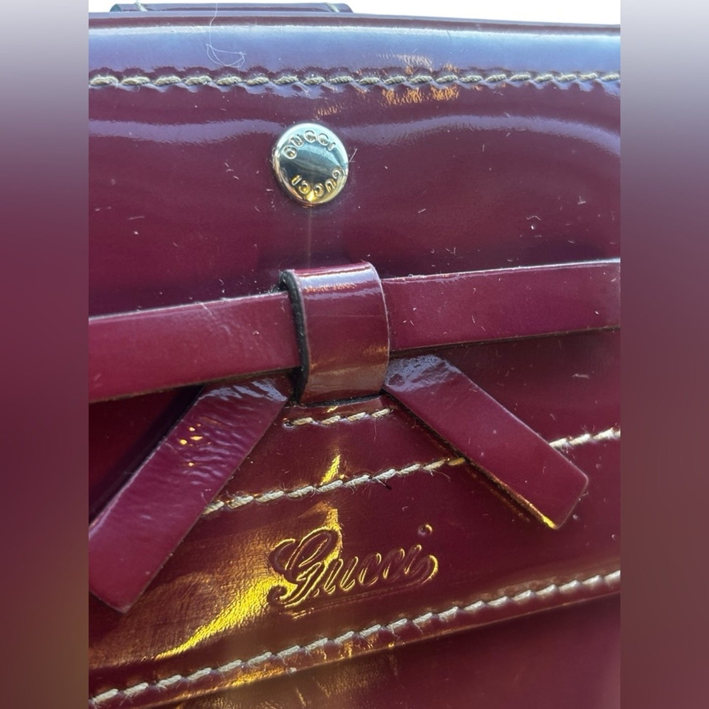 Gucci Burgundy Patent Leather Bow Compact Wallet