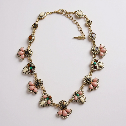 Chloe + Isabel Vintage Inspired Statement Necklace with Pink, Green & Crystal Accents - New✨