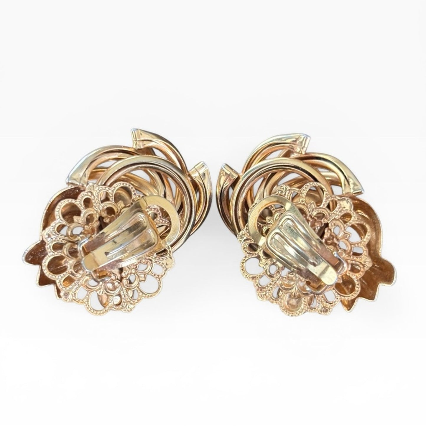 Vintage Gold-Tone Swirl Earrings with green marquees and Clear Stones ✨