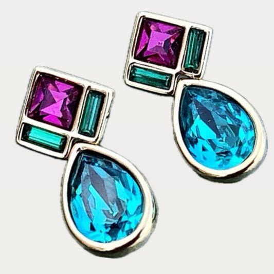 Swarovski Vintage Teal Pink Rhinestone Earrings ✨