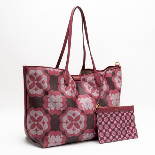 Kate Spade Flower Monogram Sutton Large Red Tote bag with Pouch ✨
