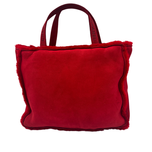 Chanel Mouton Red Suede Shearling Fur Tote✨