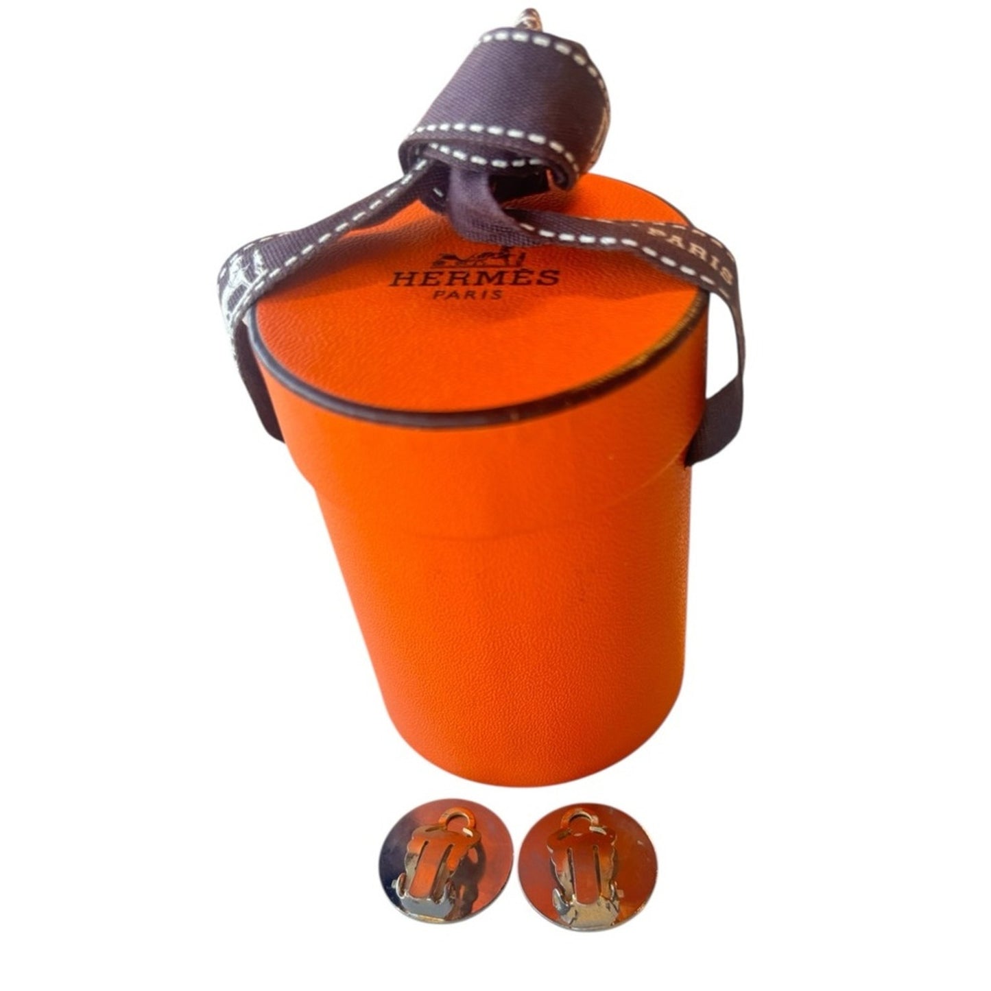 Hermès Vintage Sellier Button Clip-On Earrings - Two-Tone in original box