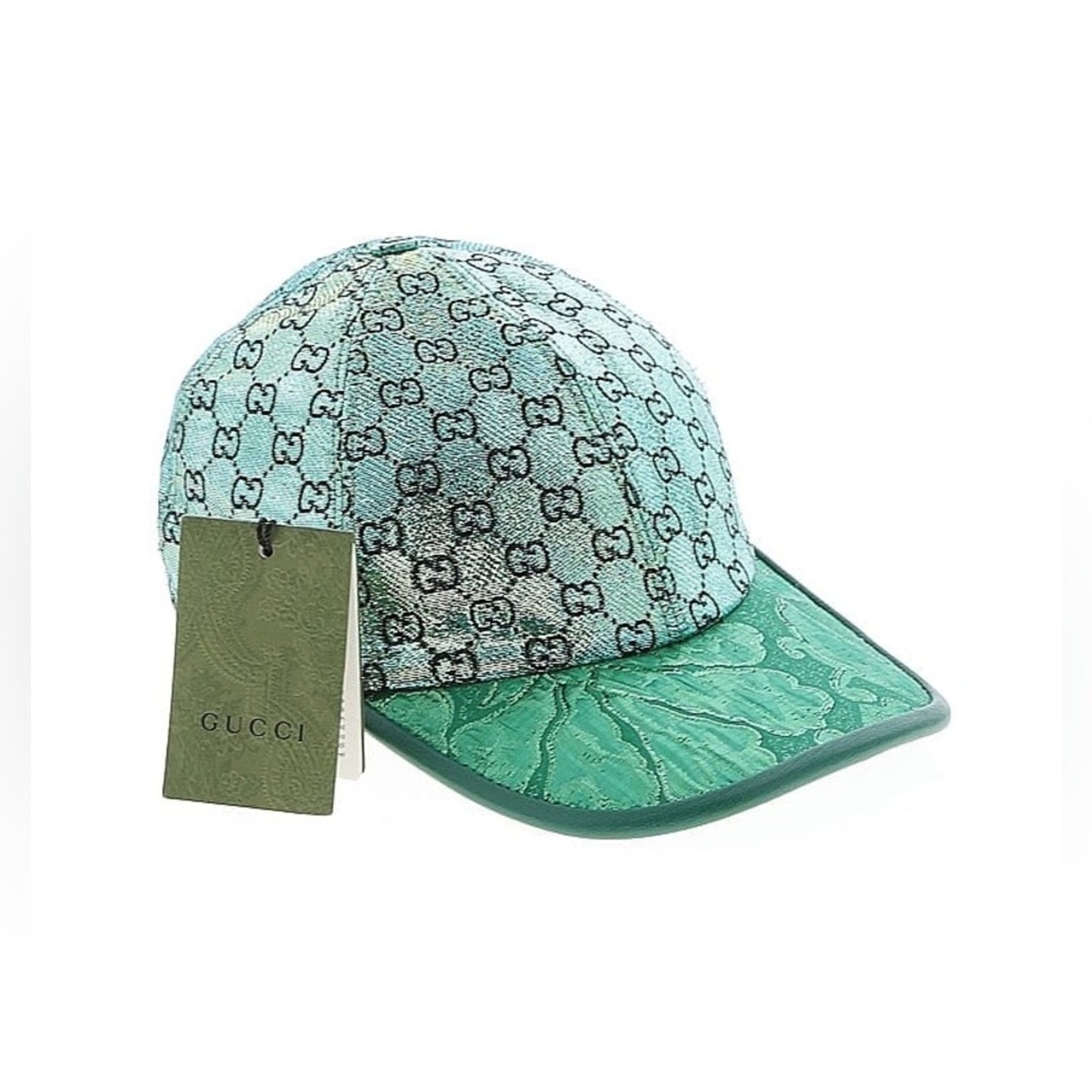 Gucci GG Emerald and Aqua Metallic Monogram Hat Baseball Cap✨