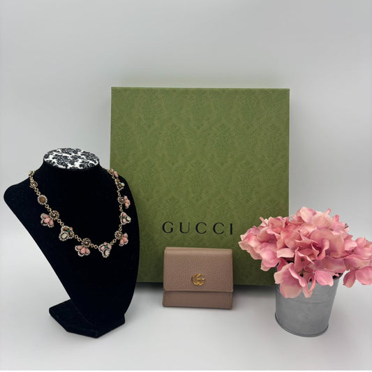 GUCCI GG Marmont Tri-fold Wallet Leather Pink Beige - Pre Owned ✨